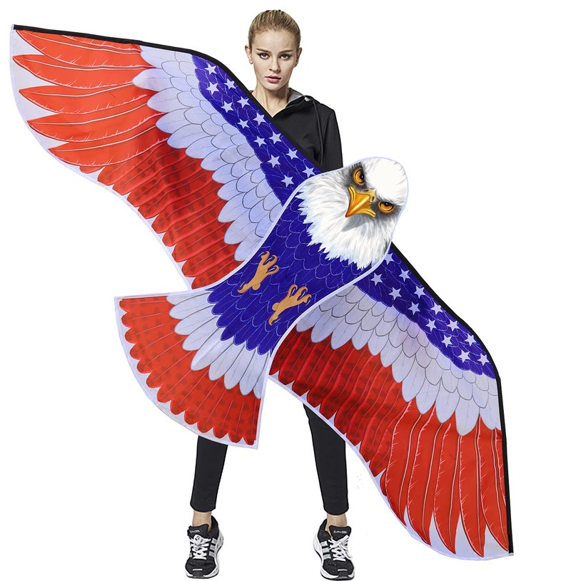 HONBO Huge Patriotic Eagle Kites for Adults and Kids,Easy to Fly for Beach Trip, Outdoor Activities-Wingspan 73â€-200ft Line with Swivel-Bonus Durable Polyester Bag - Image 1